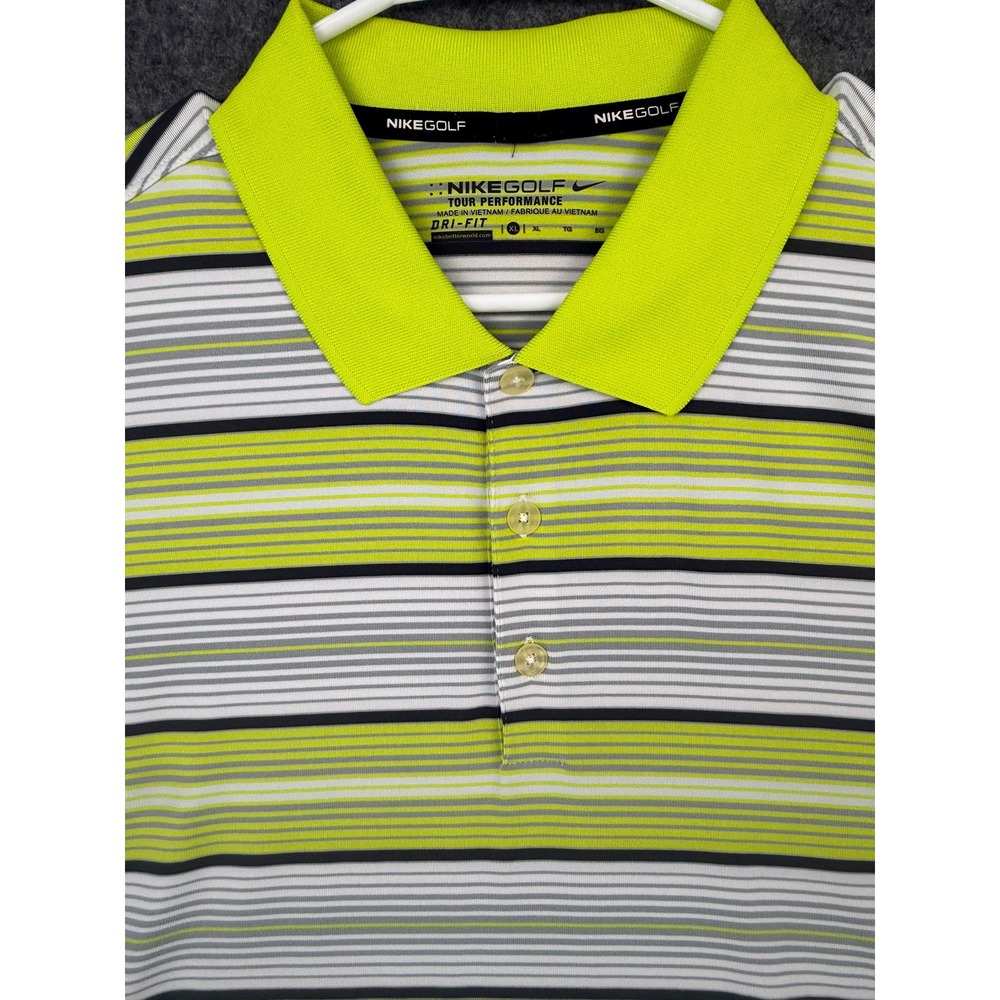 Nike Golf Tour Performance Dri-FIT Striped Polo Shirt Lime Green Black XL 585825
